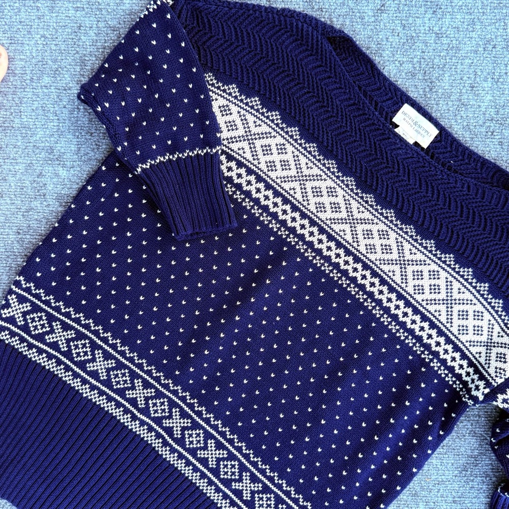 Denim & Supply Ralph Lauren Fair Isle Knit Sweater M-100% Cotton • Navy/Cream